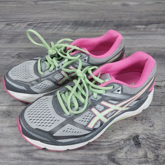 Asics Gel Venture 5 Running Shoes Women’s Size 8 T5H5N Gray Pink Green Sneakers - Picture 1 of 10